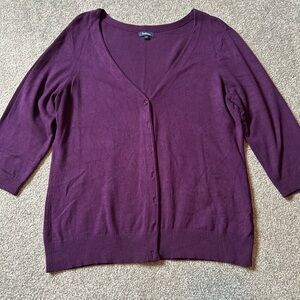Reitmans Purple Cardigan Sweater V-Neck 3/4 Sleeves